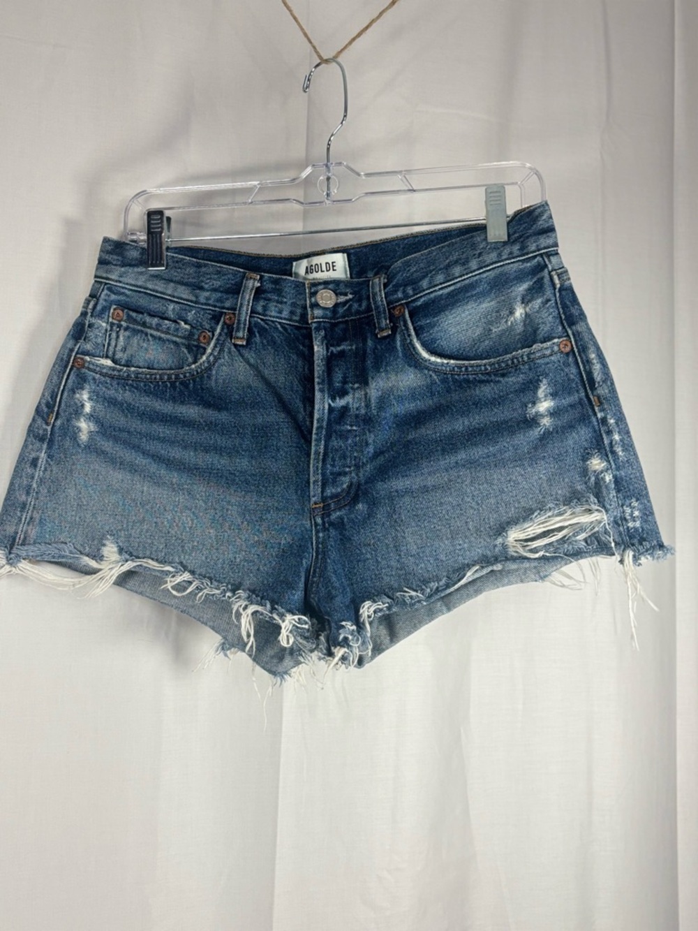 EUC AGOLDE Women's Parker Distressed Denim Shorts - Blue Size 27